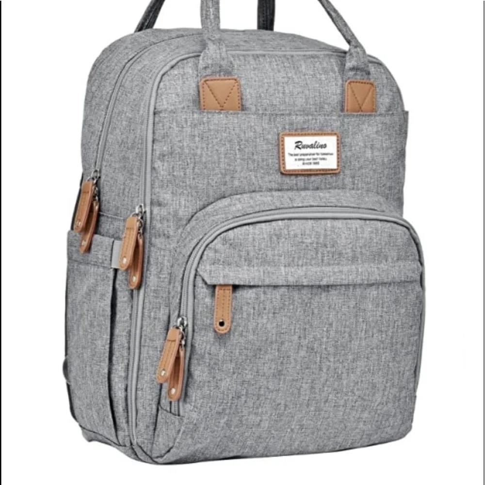 RUVALINO Gray Waterproof Multifunction Diaper Bag Backpack